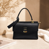 Classic Luxe Black Top Handle Sling Bag + Long Belt