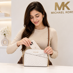 Michael Kors Designer Crossbody Purse – Vanilla Signature Print