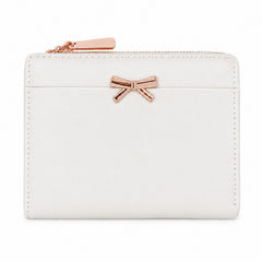Bag Shoppe Women White Bow Detail Mini Wallet - Classic Elegant Wallet for Office, Shopping & Daily Use