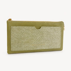 Bag Shoppe Women Olive Glitter Panel Long Wallet - Edgy Glamorous Wallet for Party, Shopping & Daily Use