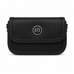 Bag Shoppe Women Black BB Ribbed Crossbody Bag - Sleek Classic Sling for Office, Travel & Daily Use