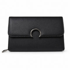 Bag Shoppe Women Black Enigma Arc Ring Flap Sling Bag- Classic Timeless Clutch for Office, Evening & Daily Use