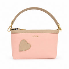Bag Shoppe Women Pink Lizzie Heart Patch Mini Baguette - Sweet Pastel Mini Bag for Girls, College & Daily Use