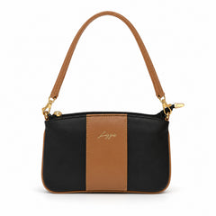 Bag Shoppe Women Black Lizzie Two-Tone Shoulder Baguette - Classic Versatile Bag for Office, Brunch & Daily Use