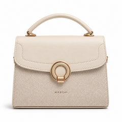 Bag Shoppe Women Cream Ettoil Canvas Ring Clasp Handbag - Fresh Elegant Bag for Office, Brunch & Special Occasions
