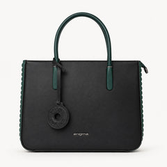 Bag Shoppe Women Black Enigma Scalloped Tote Handbag - Statement Fashion Bag for Brunch, Shopping & Special Occasions