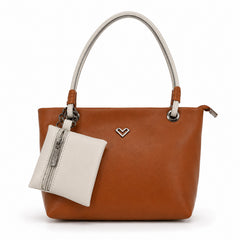 Bag Shoppe Women Brown Heart-Logo Tote Bag with Pouch - Stylish Everyday Tote for Office, Shopping & Daily Use