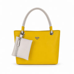 Bag Shoppe Women Yellow Heart-Logo Tote Bag with Pouch - Vibrant Cheerful Tote for College, Shopping & Daily Use