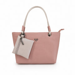 Bag Shoppe Women Pink Heart-Logo Tote Bag with Pouch - Gentle Feminine Tote for College, Brunch & Daily Use