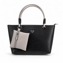 Bag Shoppe Women Black Heart-Logo Tote Bag with Pouch - Sleek Versatile Tote for Office, Shopping & Daily Use