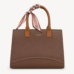 Bag Shoppe Women Brown Valendnee Scarf Handle Handbag - Sophisticated Designer Bag for Office, Brunch & Outings