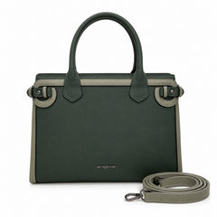 Bag Shoppe Women Green Enigma Two-Tone Satchel - Elegant Colour-Block Bag for Office, Brunch & Daily Use
