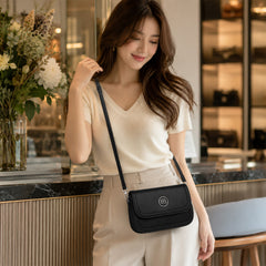 Bag Shoppe Women Black BB Ribbed Crossbody Bag - Sleek Classic Sling for Office, Travel & Daily Use