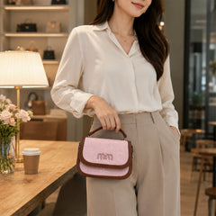 Bag Shoppe Women Pink Canvas Mini Top-Handle Bag - Playful Two-Tone Mini Bag for Girls, College & Daily Use