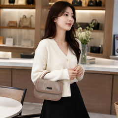 Bag Shoppe Women Taupe Distressed Flap Top-Handle Bag - Edgy Artistic Bag for College, Outings & Special Occasions