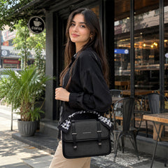 Bag Shoppe Women Black Fashion & Bags Woven Satchel - Bold Textured Bag for Office, Evening & Special Occasions