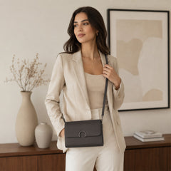 Bag Shoppe Women Grey Ungaro Horseshoe Ring Crossbody - Sophisticated Designer Sling for Office, Evening & Outings