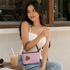 Bag Shoppe Women Pink Lizzie Heart Patch Mini Baguette - Sweet Playful Mini Bag for Girls, College & Daily Use