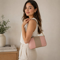 Bag Shoppe Women Pink Lizzie Two-Tone Shoulder Baguette - Feminine Everyday Bag for College, Brunch & Outings