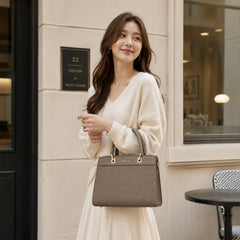 Bag Shoppe Women Taupe Ettoil Woven Dual-Handle Handbag - Sophisticated Artisan Bag for Office, Travel & Outings