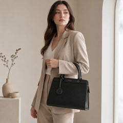 Bag Shoppe Women Black Enigma Saffiano Satchel - Classic Professional Bag for Office, Travel & Daily Use