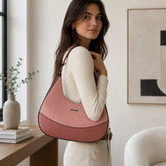 Bag Shoppe Women Pink Ettoli Woven Hobo Shoulder Bag - Relaxed Chic Bag for Brunch, Shopping & Daily Use