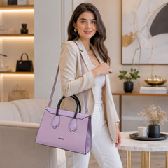 Bag Shoppe Women Purple Ettoli Snake-Trim Satchel - Luxe Feminine Bag for Office, Evening & Special Occasions