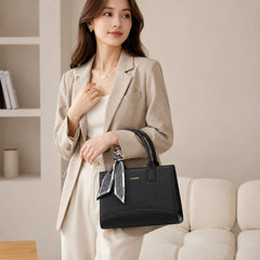 Bag Shoppe Women Black Valendnee Scarf Handle Handbag - Bold Statement Bag for Office, Evening & Special Occasions