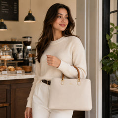 Bag Shoppe Women Cream Valendnee VD Structured Satchel - Elegant Designer Bag for Office, Travel & Special Occasions
