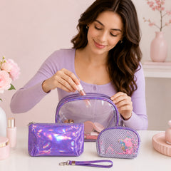 Bag Shoppe Women Purple Makeup Pouch - Compact Cosmetic Organizer for Travel & Daily Use