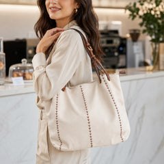 Bag Shoppe Women White Tote Bag - Stylish Everyday Bag for Office, Travel & Daily Use