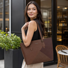 Bag Shoppe Women Brown Enigma Dual-Panel Handbag - Rich Two-Tone Bag for Work, Outings & Everyday Use