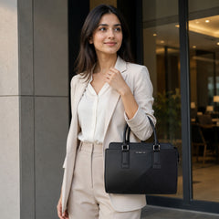 Bag Shoppe Women Black Enigma Multi-Texture Satchel - Bold Editorial Bag for Office, Evening & Special Occasions