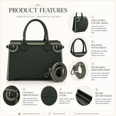Bag Shoppe Women Green Enigma Two-Tone Satchel - Elegant Colour-Block Bag for Office, Brunch & Daily Use