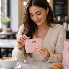 Bag Shoppe Women Pink Bow Detail Mini Wallet - Cute Compact Wallet for Girls, College & Daily Use