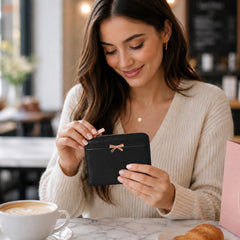 Bag Shoppe Women Black Bow Detail Mini Wallet - Chic Compact Wallet for Office, Shopping & Daily Use