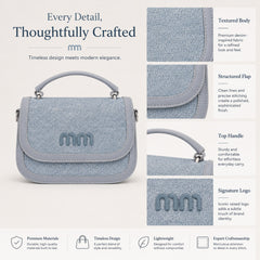 Bag Shoppe Women Grey Denim Panel Mini Top-Handle Bag - Cool Contemporary Mini Bag for College, Outings & Daily Use