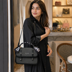 Bag Shoppe Women Black Fashion & Bags Woven Satchel - Bold Textured Bag for Office, Evening & Special Occasions