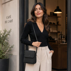 Bag Shoppe Women Black Lizzie Flap Sling Bag - Sleek Everyday Backpack for College, Work & Travel