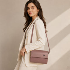 Bag Shoppe Women Pink Heart-Lock Ring-Handle Sling Bag - Feminine Chic Sling for Girls, Brunch & Special Occasions
