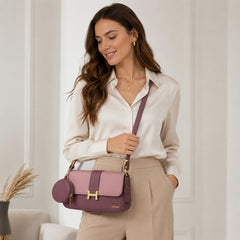 Bag Shoppe Women Pink Two-Tone Baguette Shoulder Bag - Luxe Fashion Bag for Brunch, Evening & Special Occasions