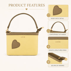 Bag Shoppe Women Yellow Lizzie Heart Patch Mini Baguette - Vibrant Bold Mini Bag for Girls, College & Daily Use