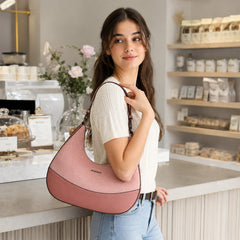 Bag Shoppe Women Pink Ettoli Woven Hobo Shoulder Bag - Relaxed Chic Bag for Brunch, Shopping & Daily Use