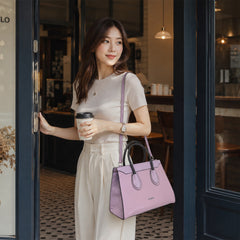 Bag Shoppe Women Purple Ettoli Snake-Trim Satchel - Luxe Feminine Bag for Office, Evening & Special Occasions