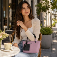 Bag Shoppe Women Purple Heart-Logo Tote Bag with Pouch - Feminine Bold Tote for College, Shopping & Daily Use