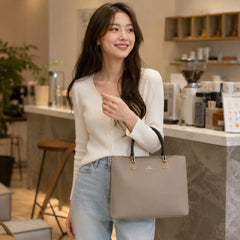Bag Shoppe Women Grey Valendnee VD Structured Satchel - Polished Contemporary Bag for Office, Travel & Outings