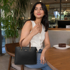 Bag Shoppe Women Black Valendnee VD Structured Satchel - Timeless Professional Bag for Office, Travel & Daily Use