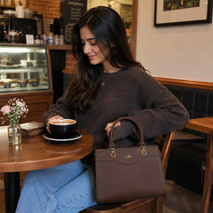 Bag Shoppe Women Brown Valendnee Infinity-Lock Handbag - Rich Sophisticated Bag for Office, Travel & Daily Use