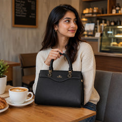 Bag Shoppe Women Black Valendnee Infinity-Lock Handbag - Sleek Classic Bag for Office, Evening & Daily Use
