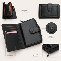 Bag Shoppe Women Black Wallet - Compact Everyday Wallet for Cards, Cash & Daily Use